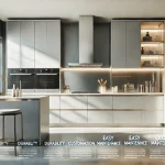 DALL·E 2025-01-12 03.12.25 - A modern and professional aluminum kitchen design advertisement. The image showcases a sleek, contemporary kitchen with glossy aluminum cabinets in a